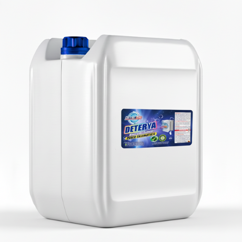 Garrafa de 20 litros de Detergente Líquido Enzimático Deterya para lavandería industrial y limpieza de alto rendimiento.