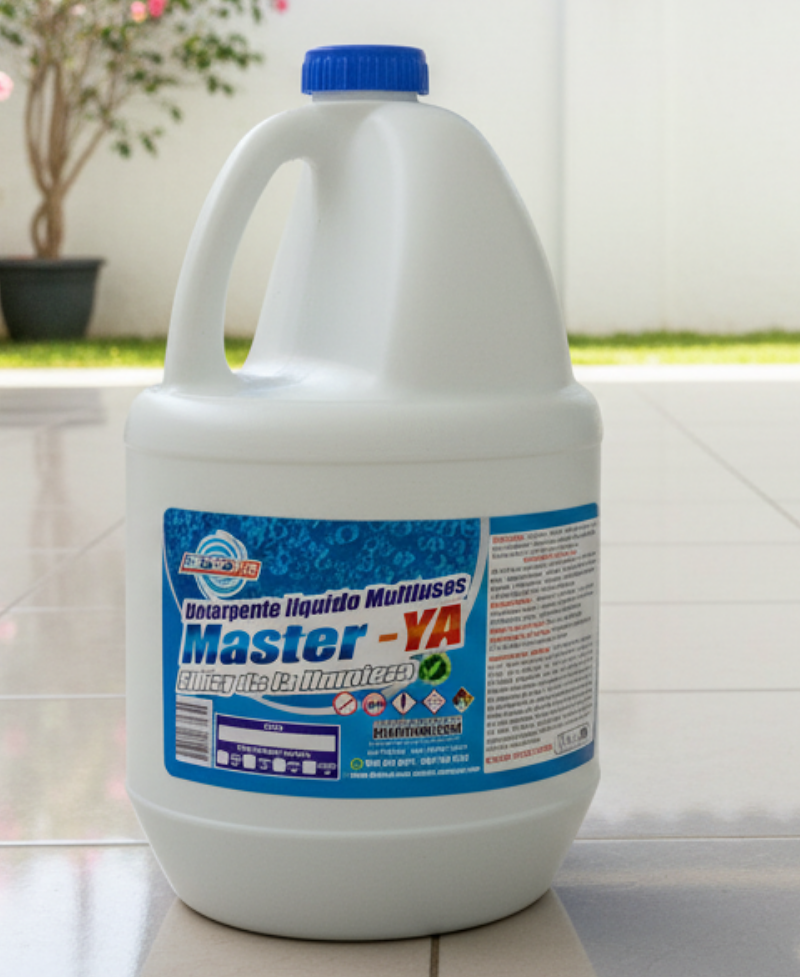 Envase de Detergente Líquido MasterYa de Deterya para lavado de prendas blancas y de color con fragancia duradera.