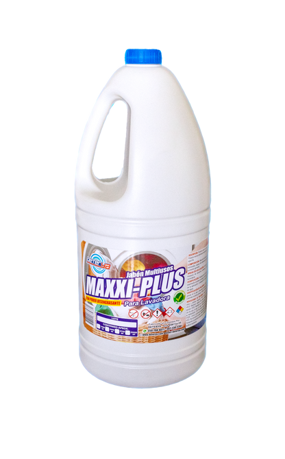 Envase de Jabón Multiusos para Lavadora Maxxi Plus de Deterya, detergente líquido de alta eficiencia para lavado de ropa y limpieza general de superficies en Bogotá.