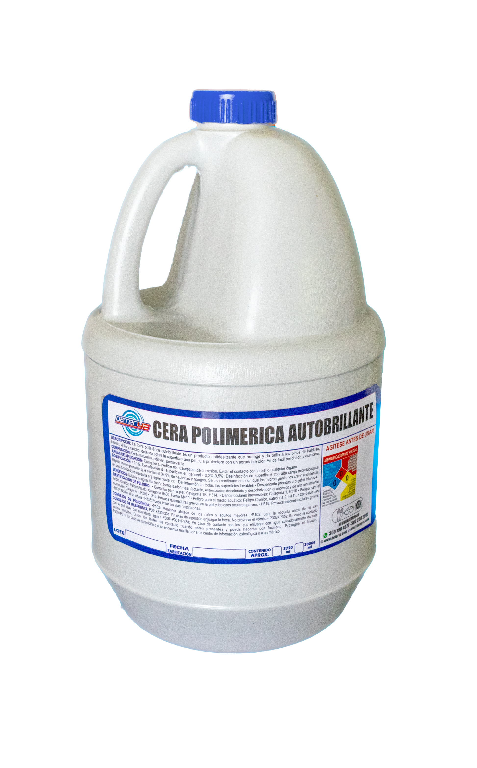 Envase de Cera Polimérica Autobrillante Deterya para pisos de tráfico pesado, proporciona brillo duradero y protección antideslizante en superficies de alto tránsito en Bogotá