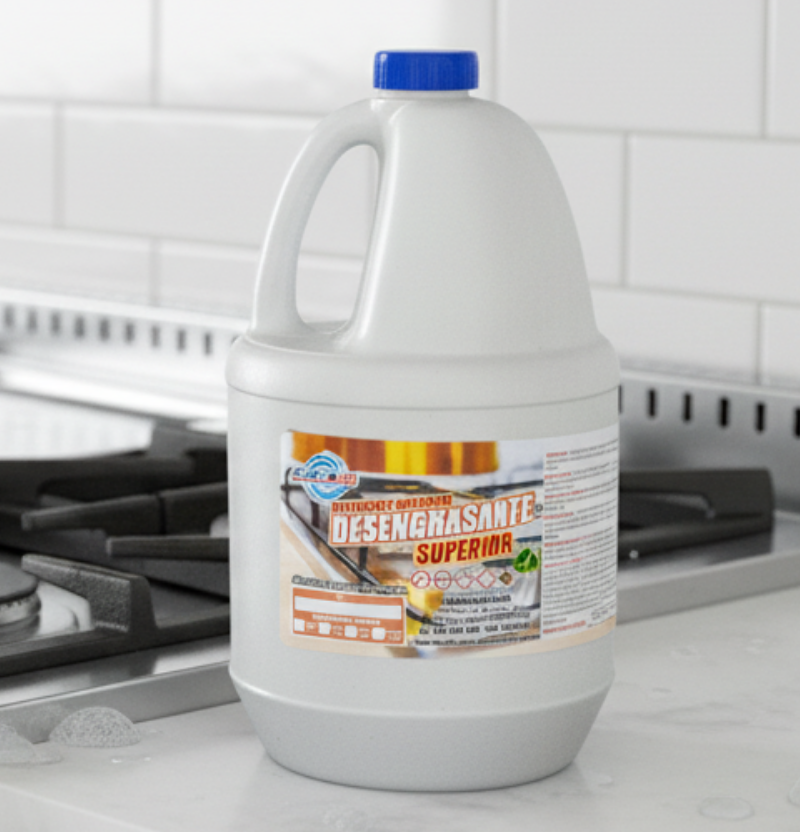 Envase de Desengrasante Superior Deterya, fórmula potente multiusos para eliminar grasa difícil en textiles, motores y superficies industriales