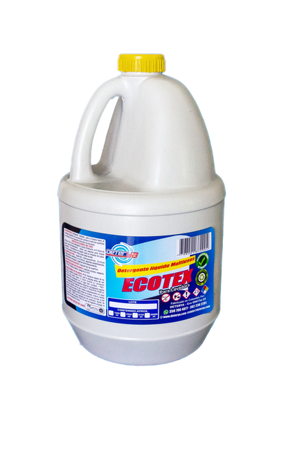 Envase de Detergente Líquido Ecotex Deterya, jabón económico para lavadora automática que cuida las fibras y elimina la suciedad en la ropa.