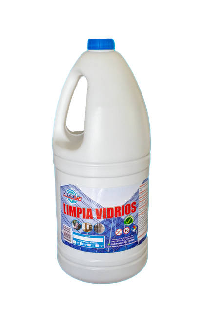 envase de 2 litros de Limpia Vidrios Profesional Deterya, solución antiempañante de alto rendimiento para limpieza de grandes ventanales y fachadas de vidrio en Bogotá.