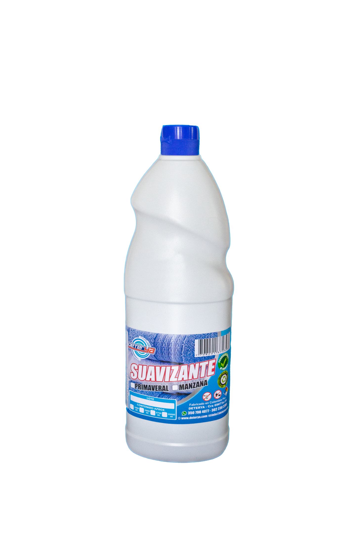 envase de 1 litro de Suavizante de Ropa Concentrado Deterya, fragancia de larga duración y alto rendimiento para lavanderías industriales y hoteles en Bogotá.