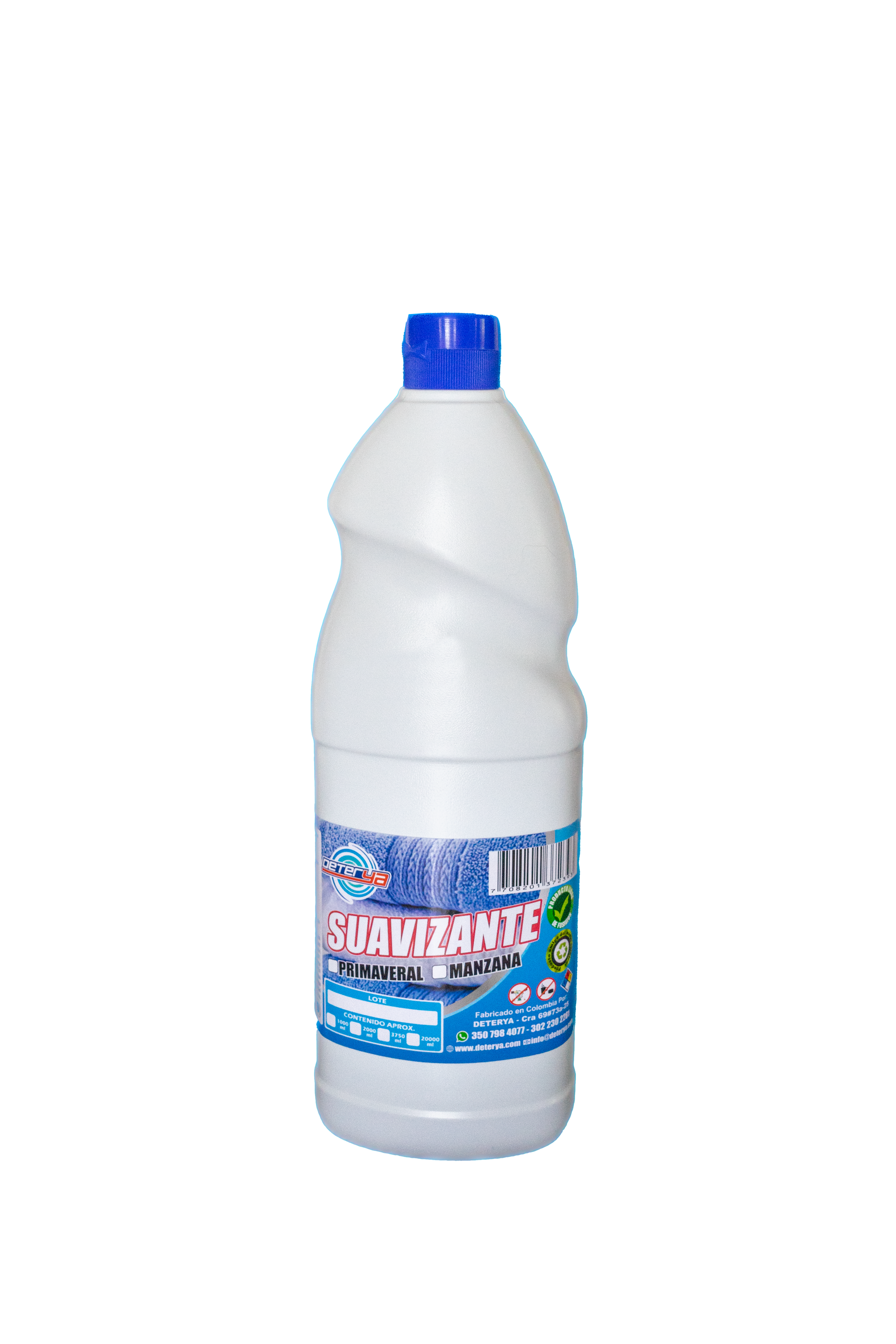 envase de 1 litro de Suavizante de Ropa Concentrado Deterya, fragancia de larga duración y alto rendimiento para lavanderías industriales y hoteles en Bogotá.